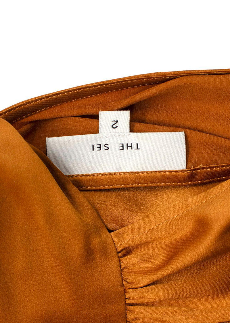 The Sei Burnt Orange Sleevless Silk Tie Blouse