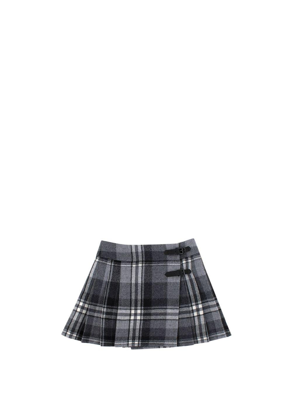 Grey Wool Box Pleated Skirt
