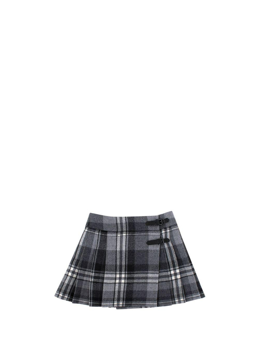 Grey Wool Box Pleated Skirt