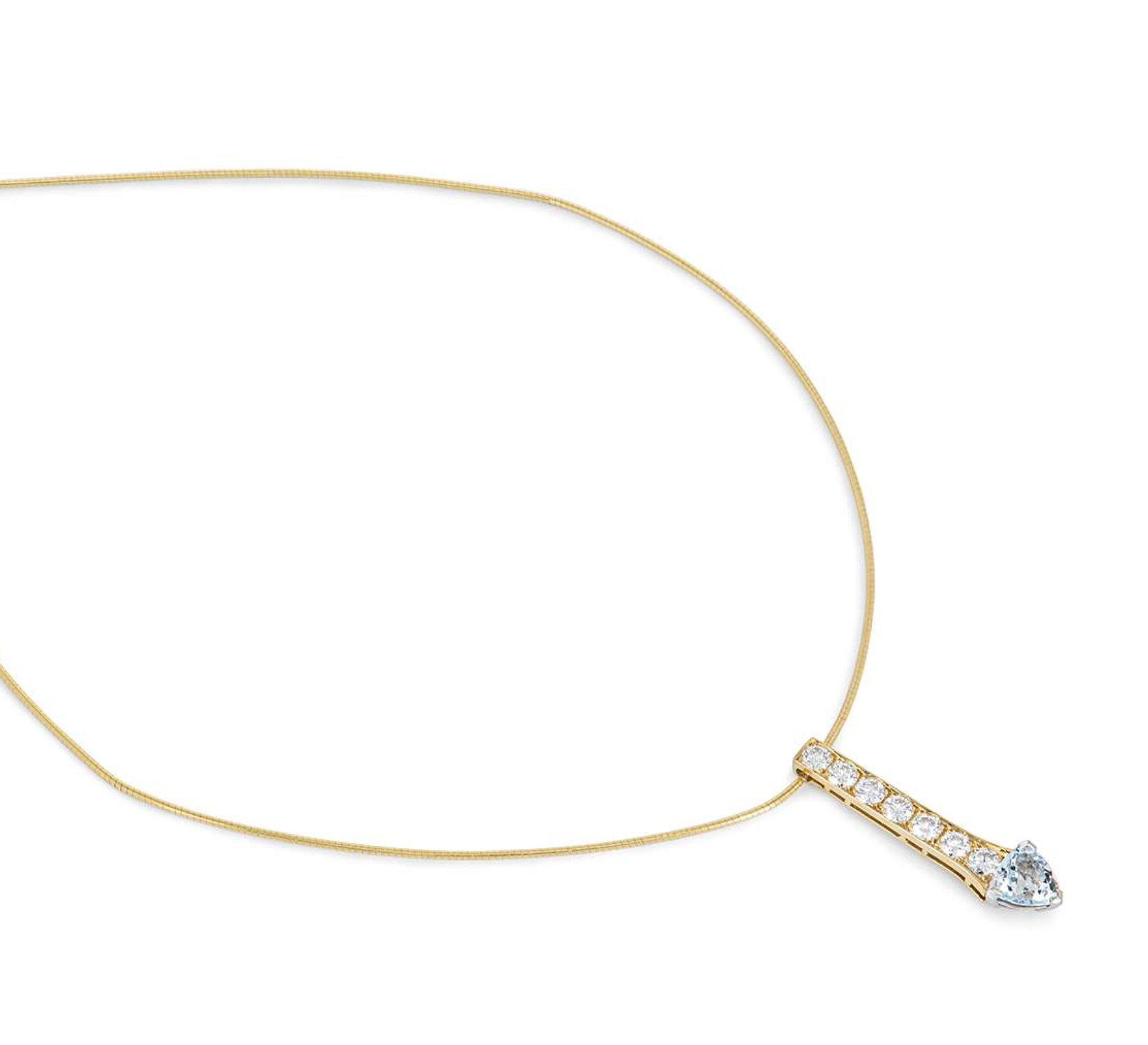 18ct yellow gold, diamond & aquamarine pendant necklace