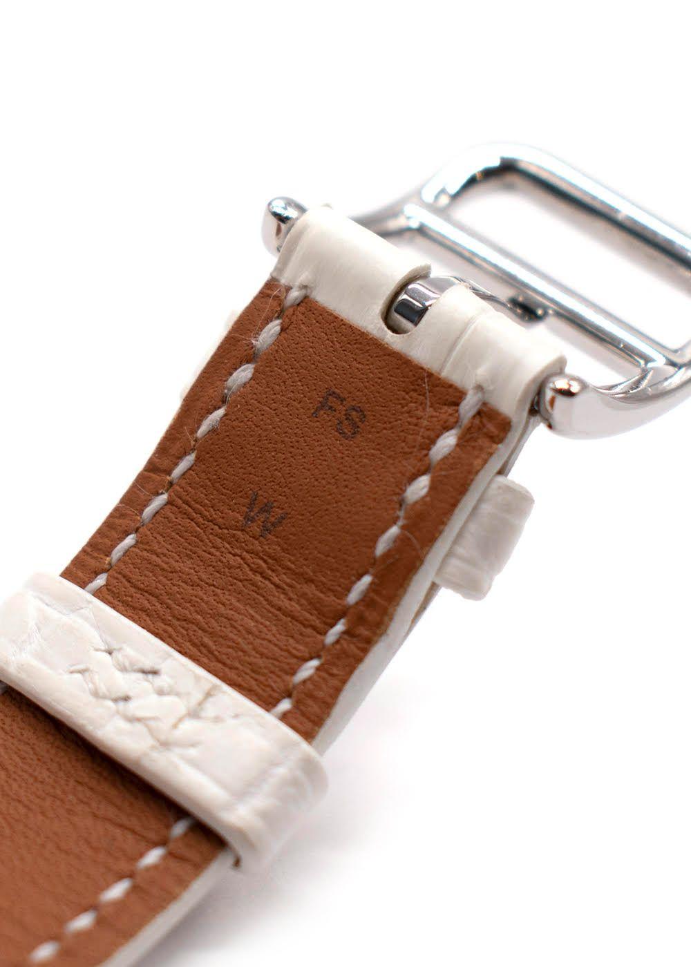 Hermès White Heure H Watch in Matte Chantilly Alligator with Diamonds