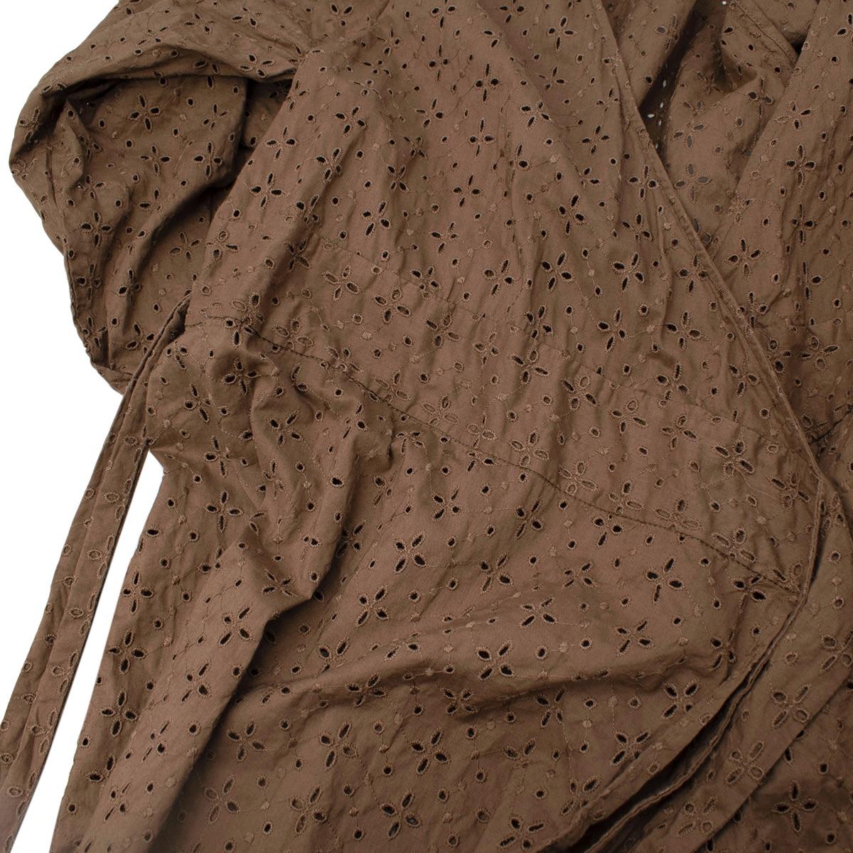 Brown Cotton Broderie Anglaise Wrap Dress