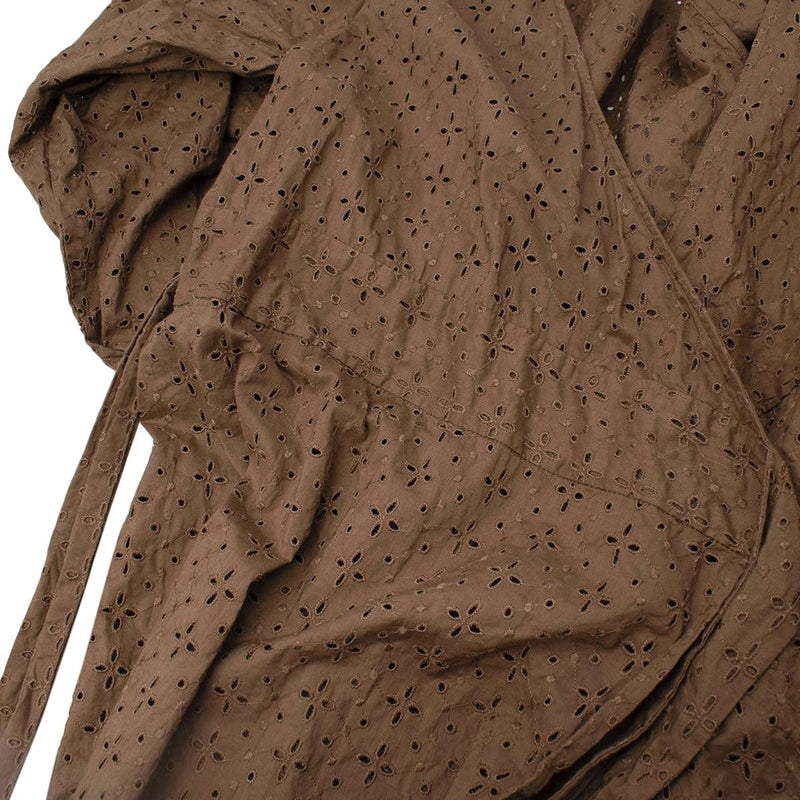 Brown Cotton Broderie Anglaise Wrap Dress