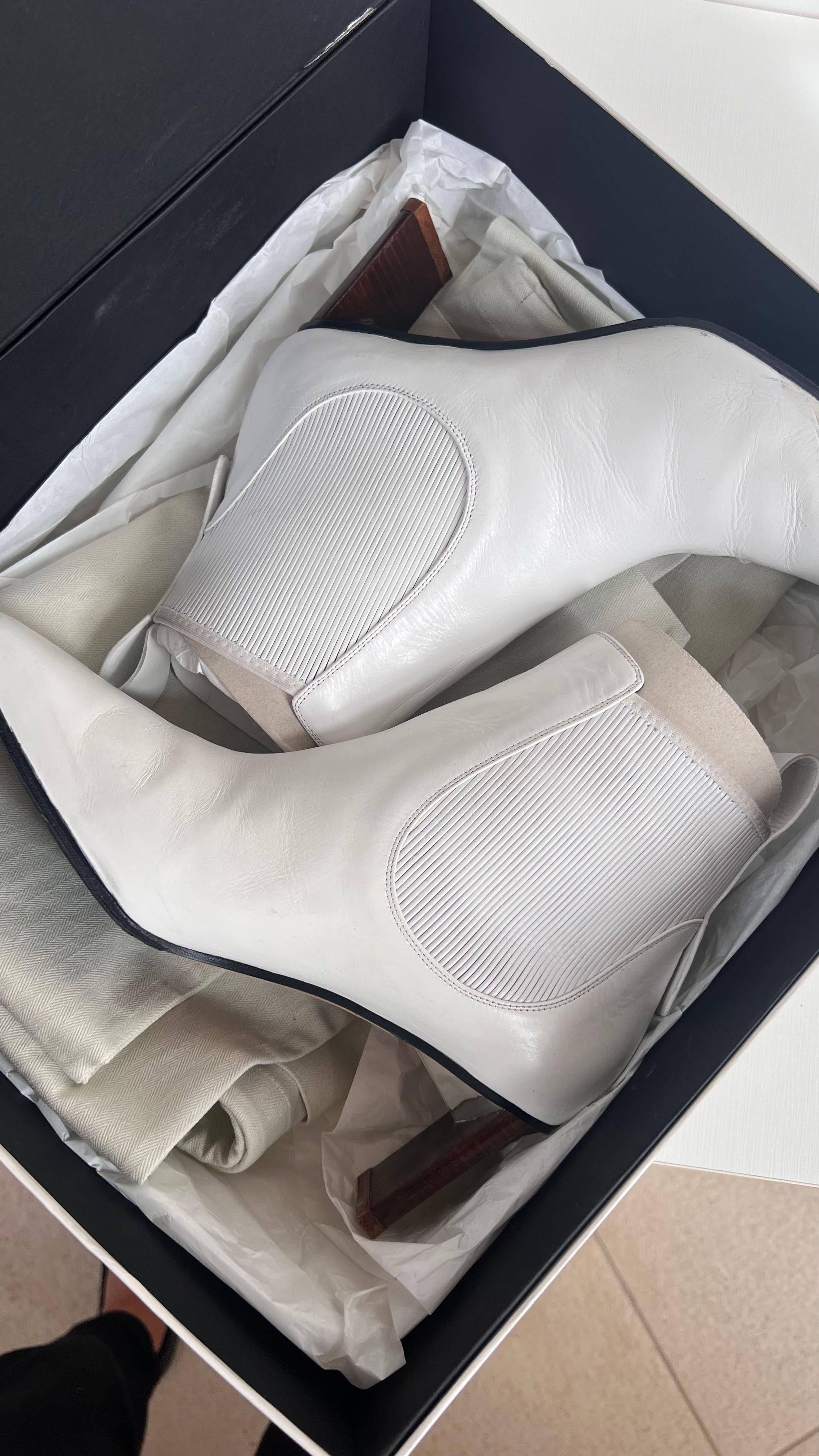 Loewe White Leather Blade Heel Ankle Boots