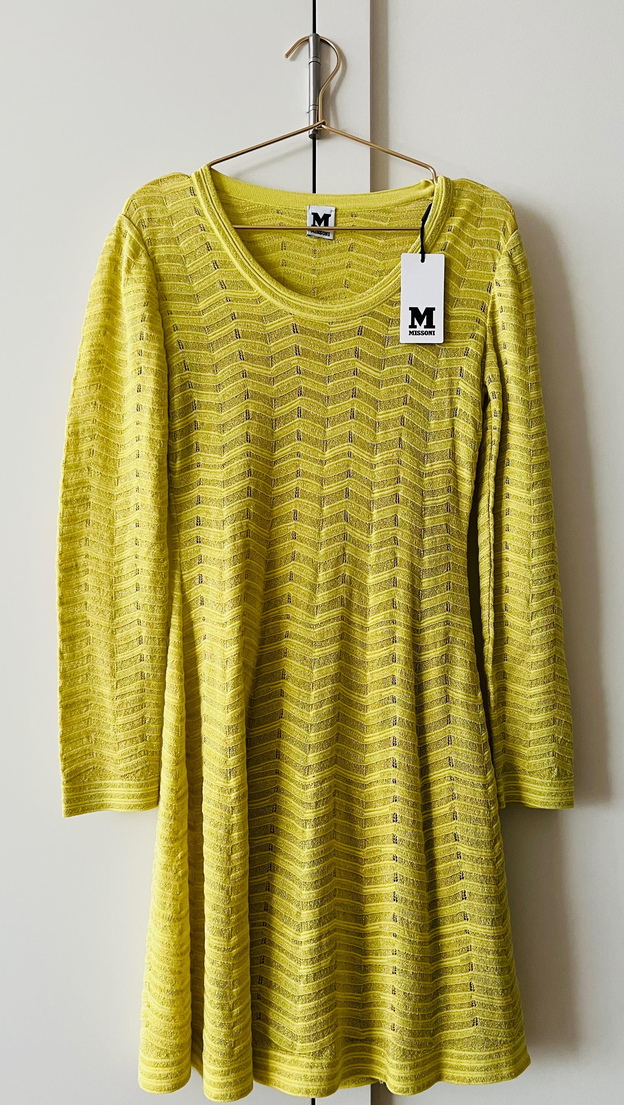 Metallic Yellow Knitted Long Sleeved Dress