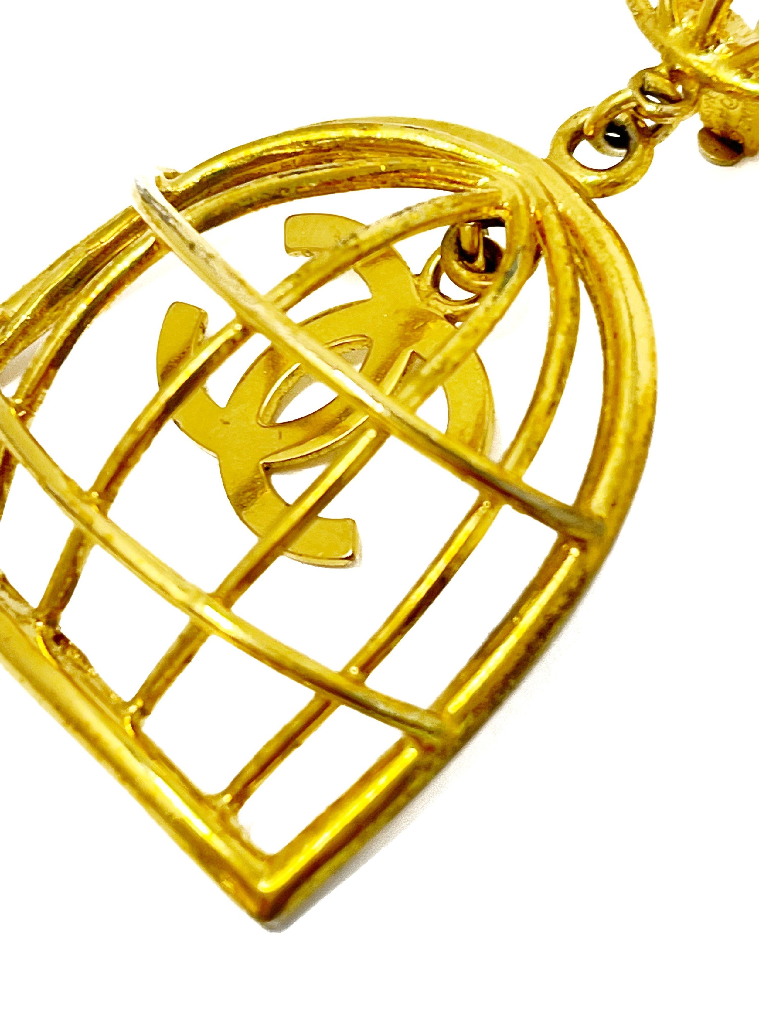 Chanel Vintage Gold Metal Birdcage Earrings