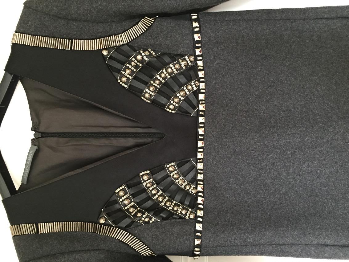 Alberta Ferretti Grey Embellished Silk Dress