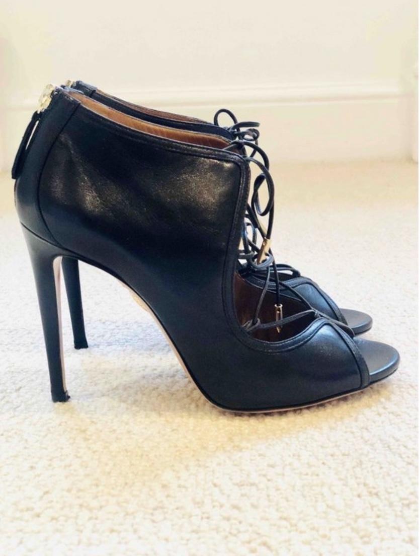Aquzzura Black Lace-Up Gia Sandals