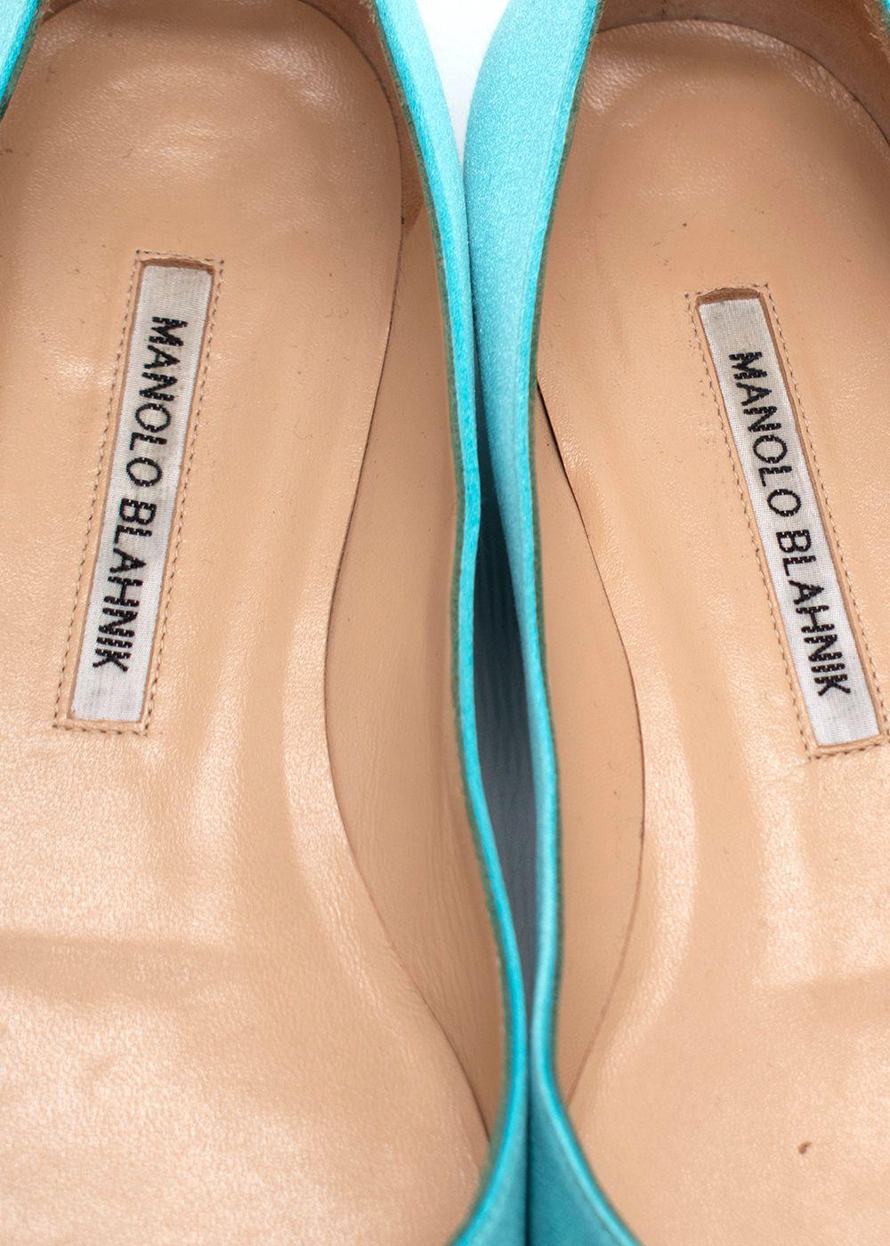 Manolo Blahnik Turquoise Flat Crystal Embellished Buckle