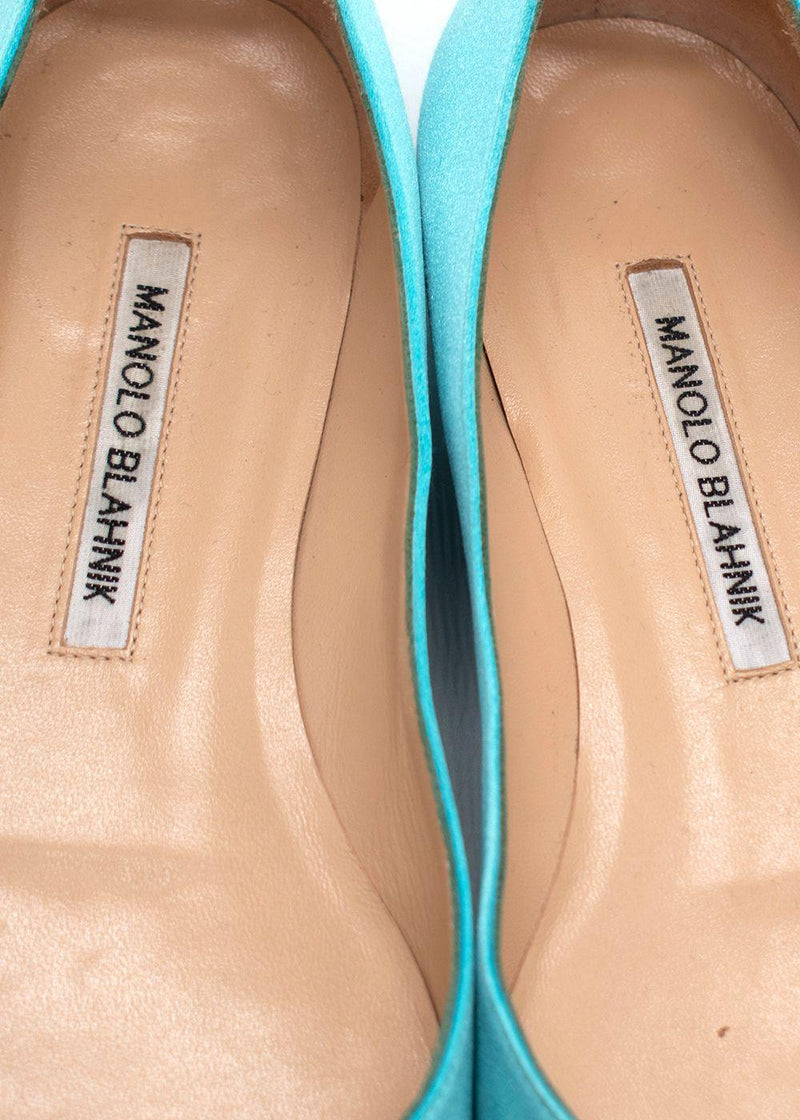 Manolo Blahnik Turquoise Flat Crystal Embellished Buckle