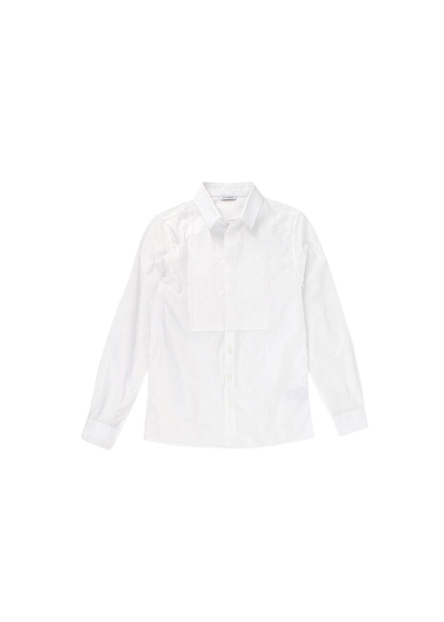 Kids Pleated White Cotton Fitted Shirt