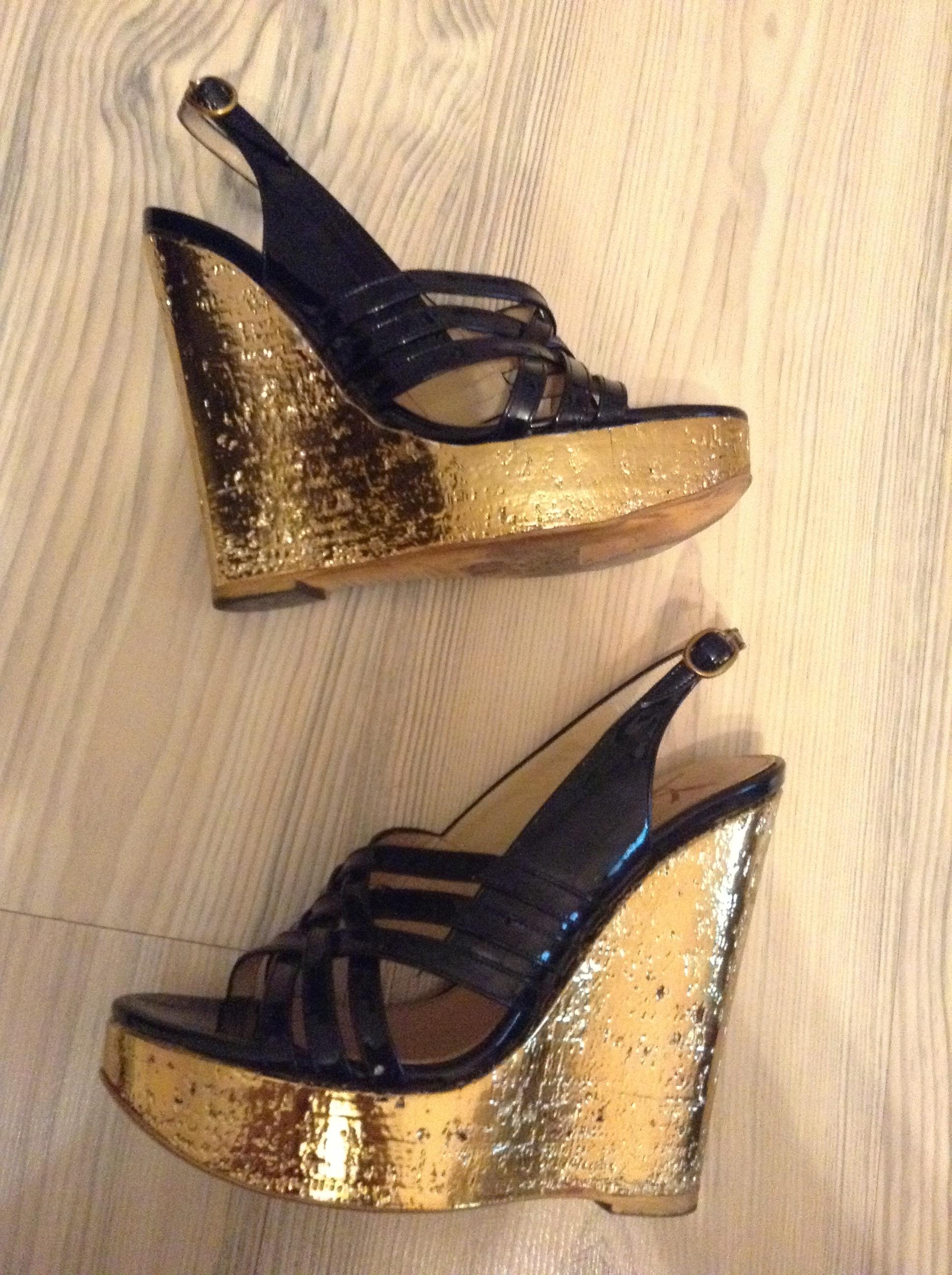 Yves Saint Laurent gold wedge sandals