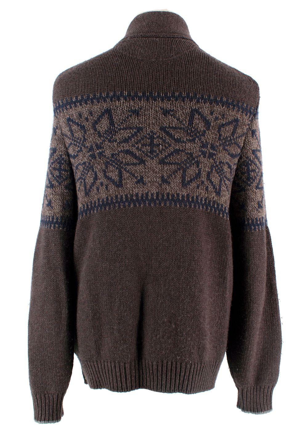 Brunello Cucinelli Brown Cashmere Intarsia Knit Cardigan