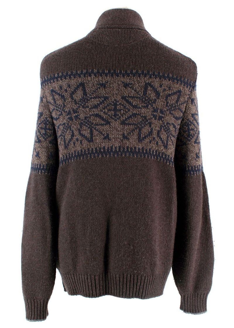 Brunello Cucinelli Brown Cashmere Intarsia Knit Cardigan