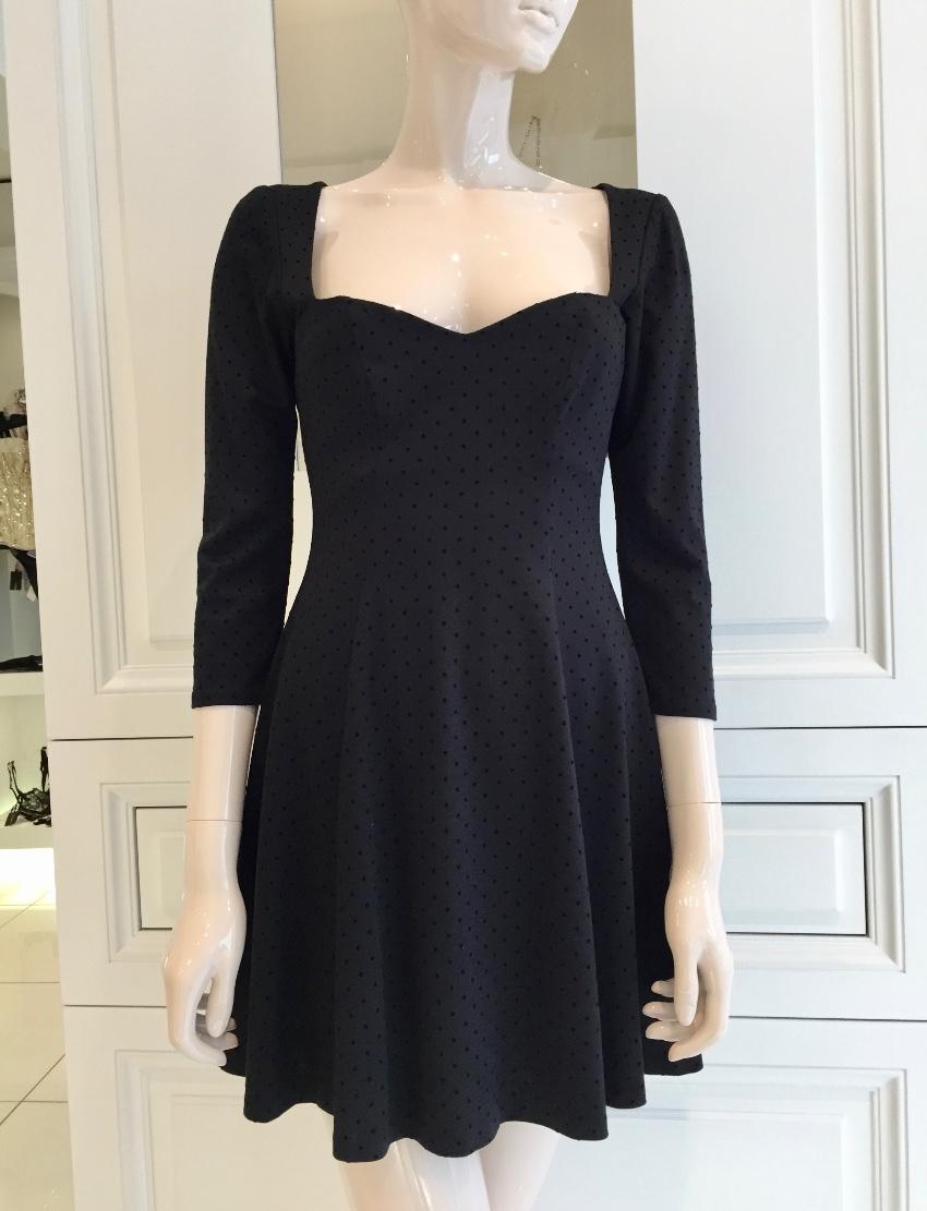 French Couture Jersey & Velvet Dot Sweetheart Dress