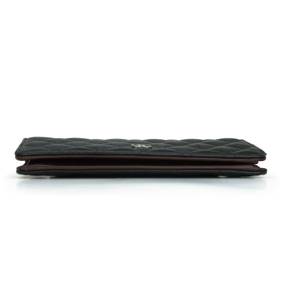 Chanel Black Caviar Leather Long Flap Yen Wallet with Silver Hardware