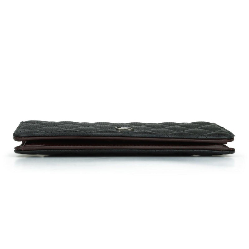 Chanel Black Caviar Leather Long Flap Yen Wallet with Silver Hardware
