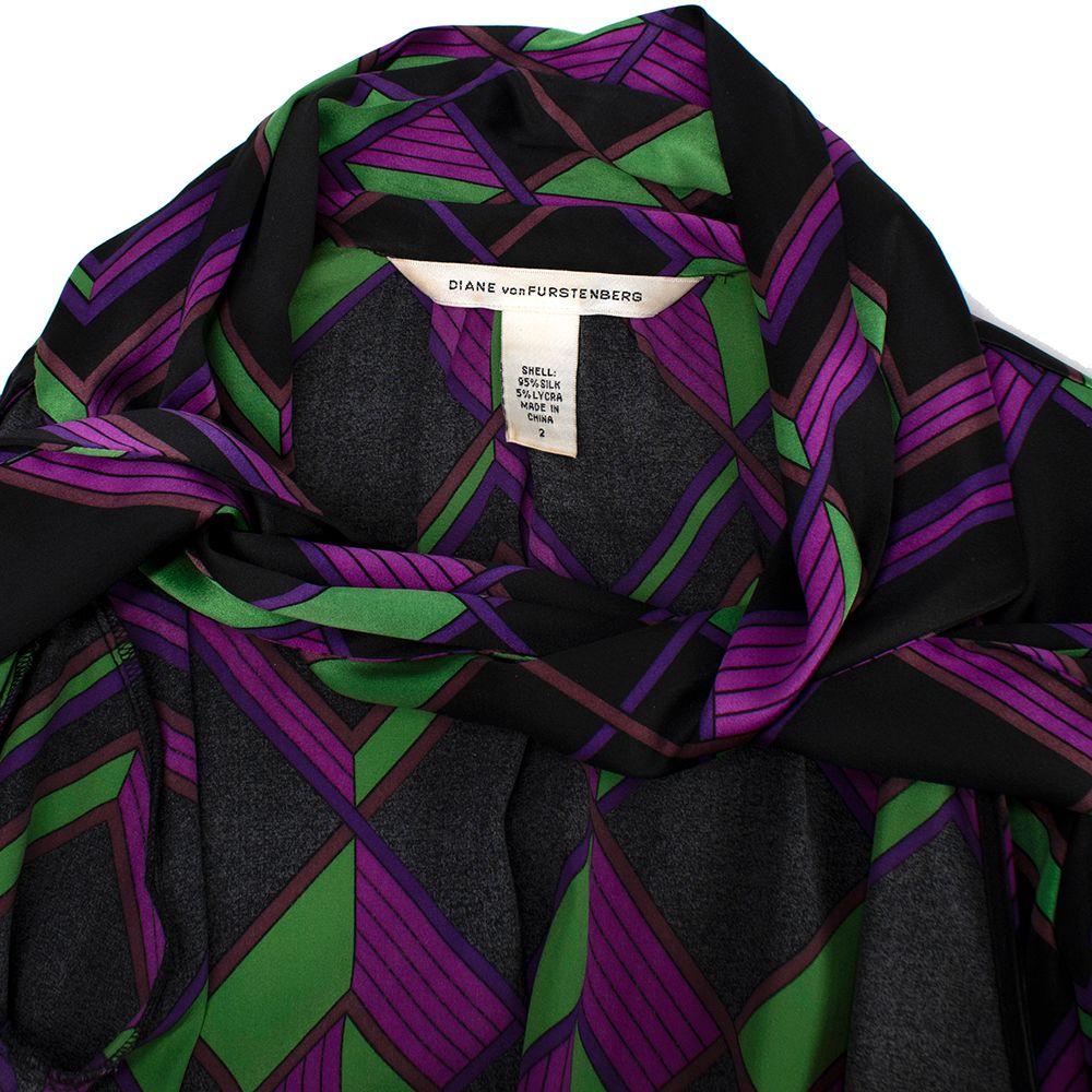 Diane Von Furstenberg Purple Geometric Print Pussy-bow Silk Blouse