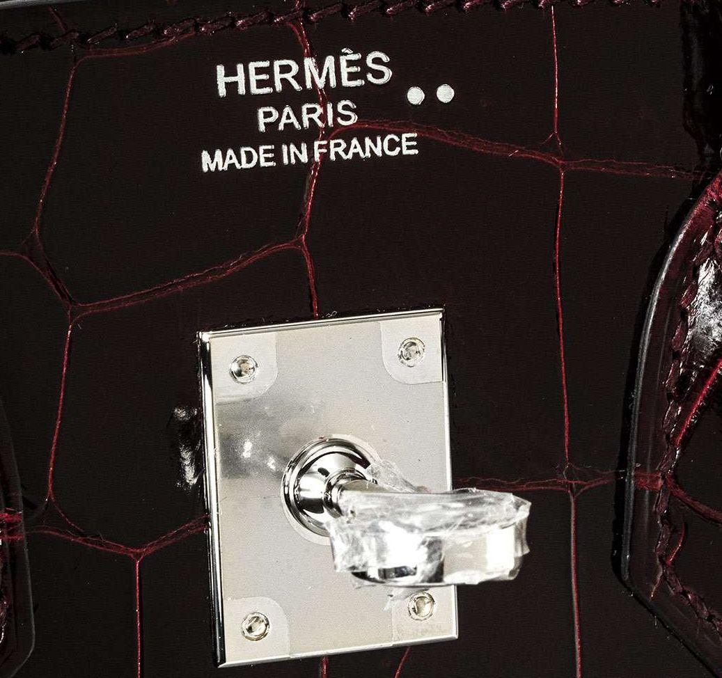 Hermes Birkin 25 in Bordeaux Shiny Niloticus Crocodile with Palladium Hardware