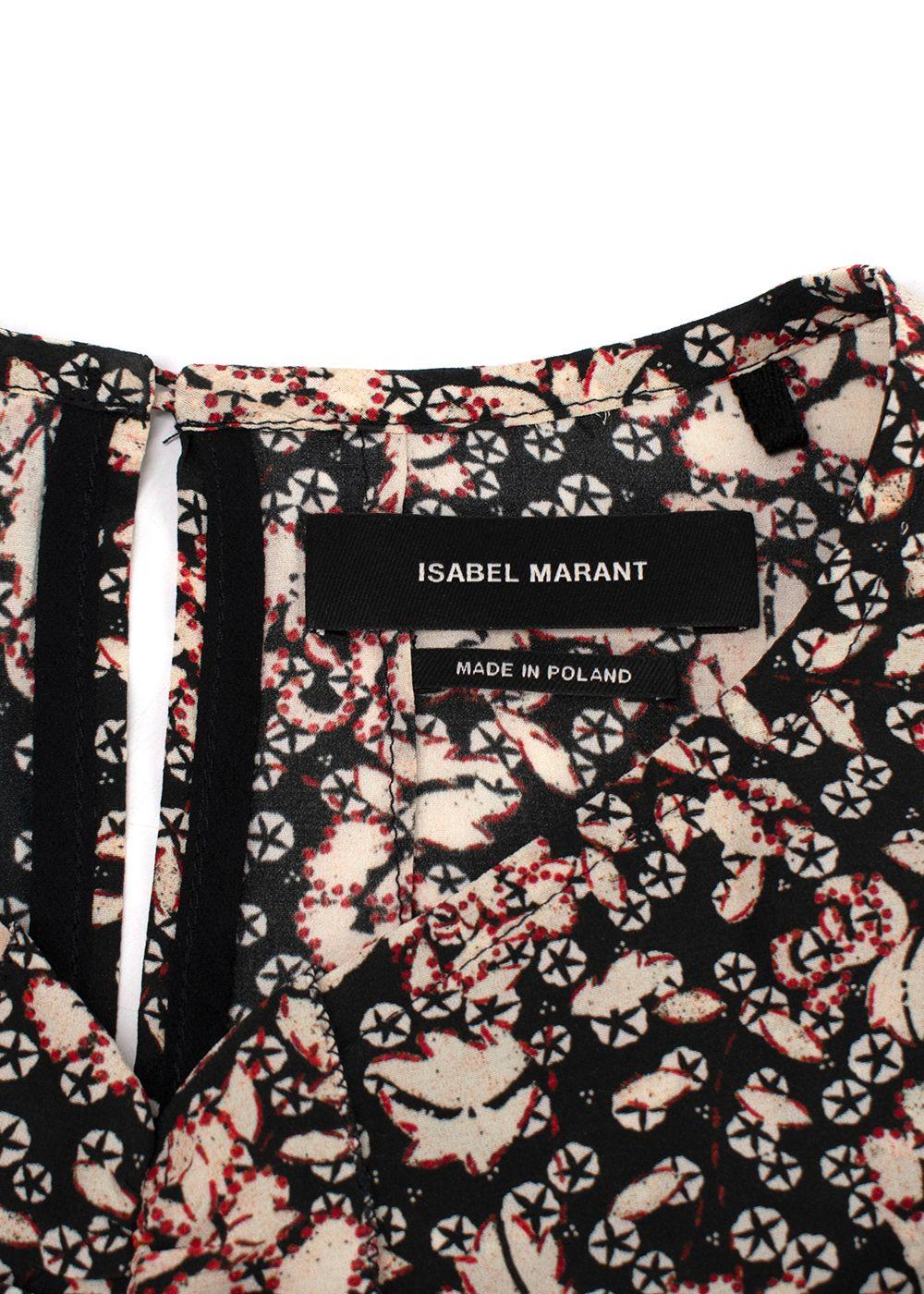 Isabel Marant Black Floral Puff Sleeve Silk Blouse