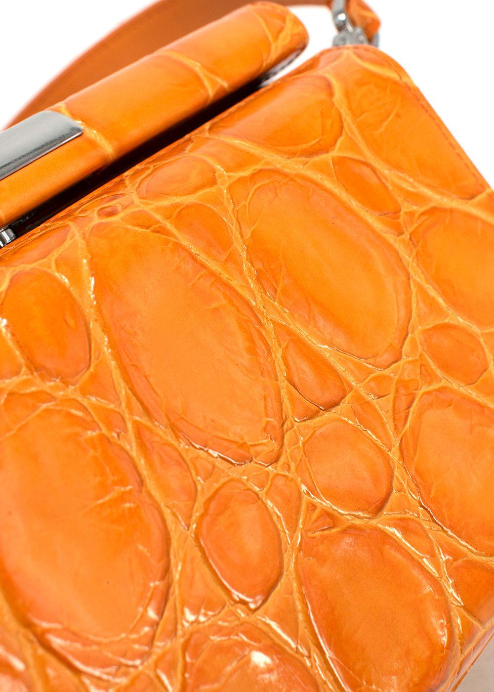 Gu-De Orange Gemma Cloud Croc Embossed Leather Shoulder Bag