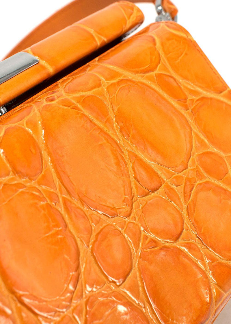 Gu-De Orange Gemma Cloud Croc Embossed Leather Shoulder Bag