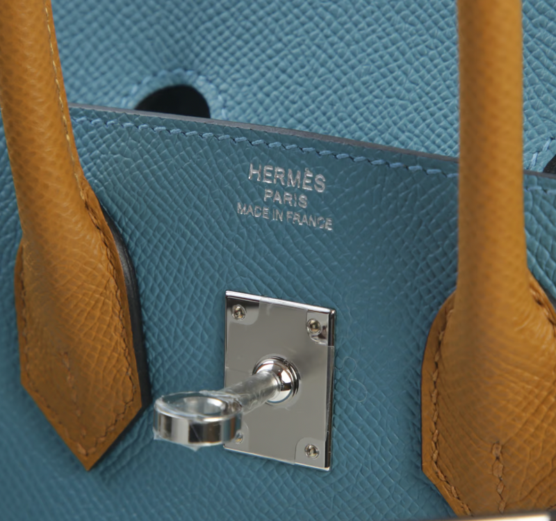 Epsom Tricolour Bleu Jean Ecorce Sesame Birkin 25cmw with Palladium Hardware