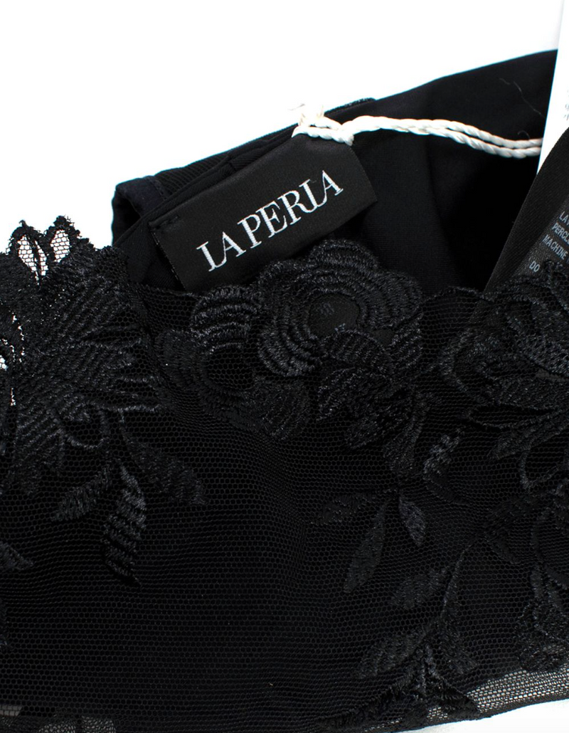 La Perla Zephyr Brazilian Brief in black Lycra with embroidered tulle