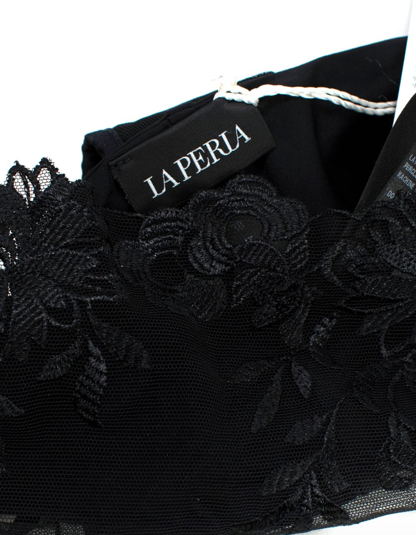 La Perla Zephyr Brazilian Brief in black Lycra with embroidered tulle