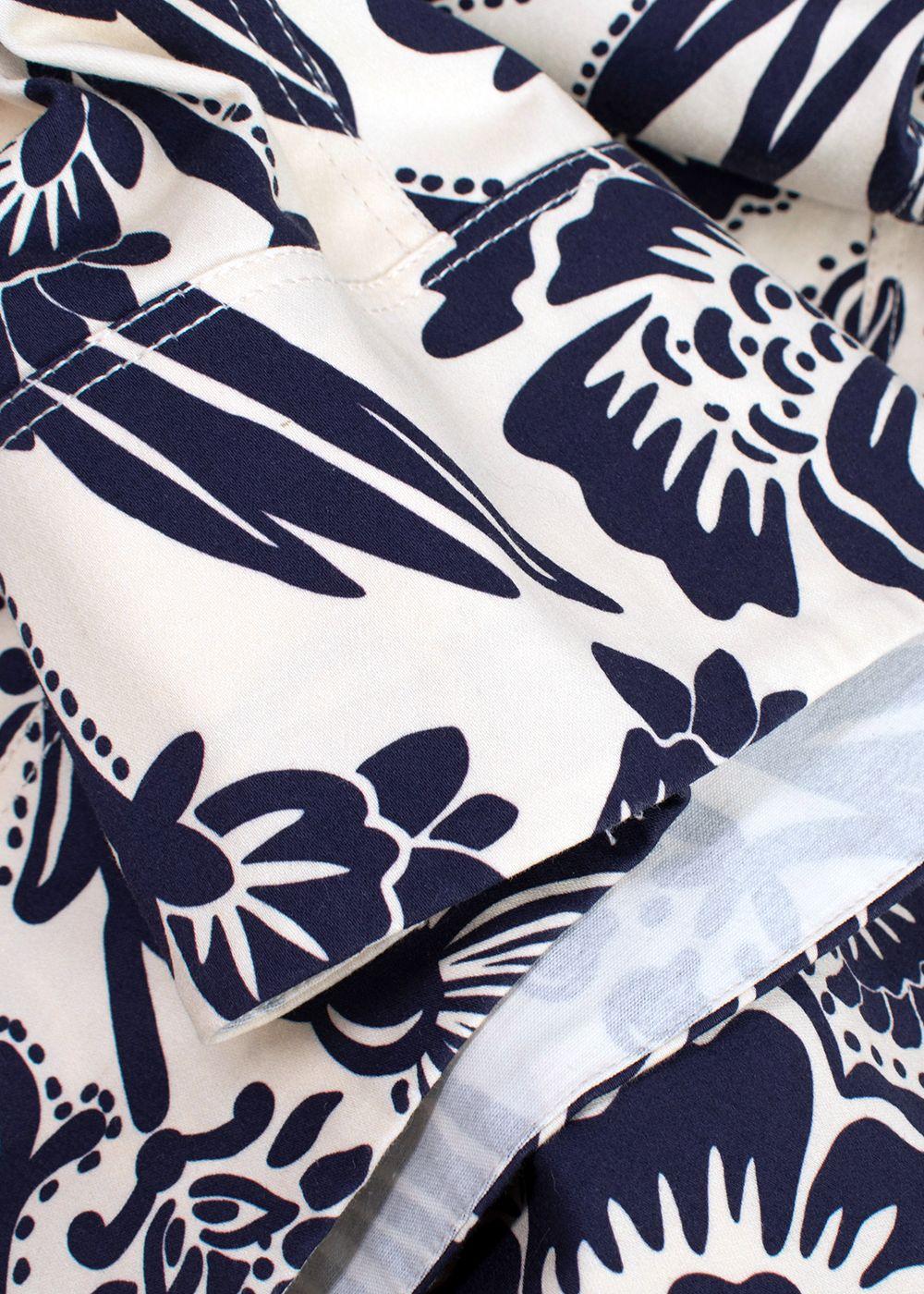 Johanna Ortiz Blue and Cream Floral Print Skirt