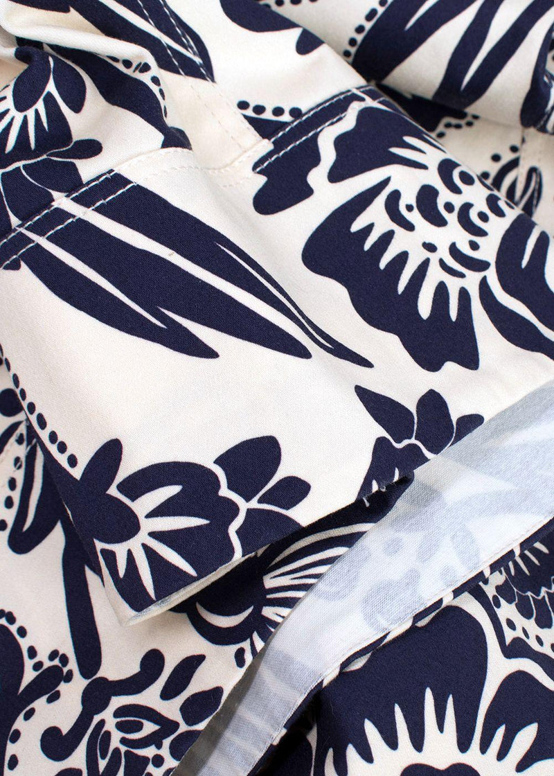 Johanna Ortiz Blue and Cream Floral Print Skirt
