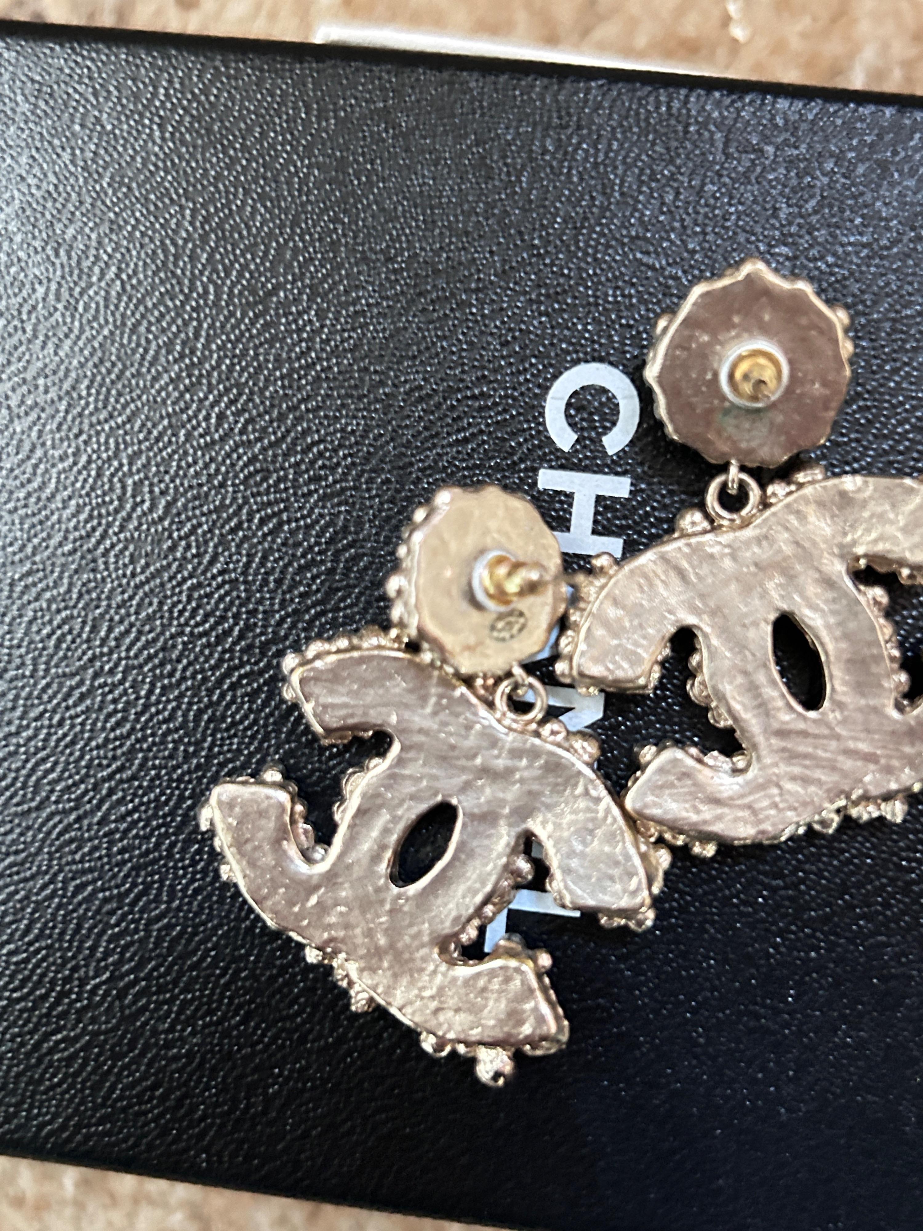 Chanel Black Double CC Earrings with Faux Pearl Detail