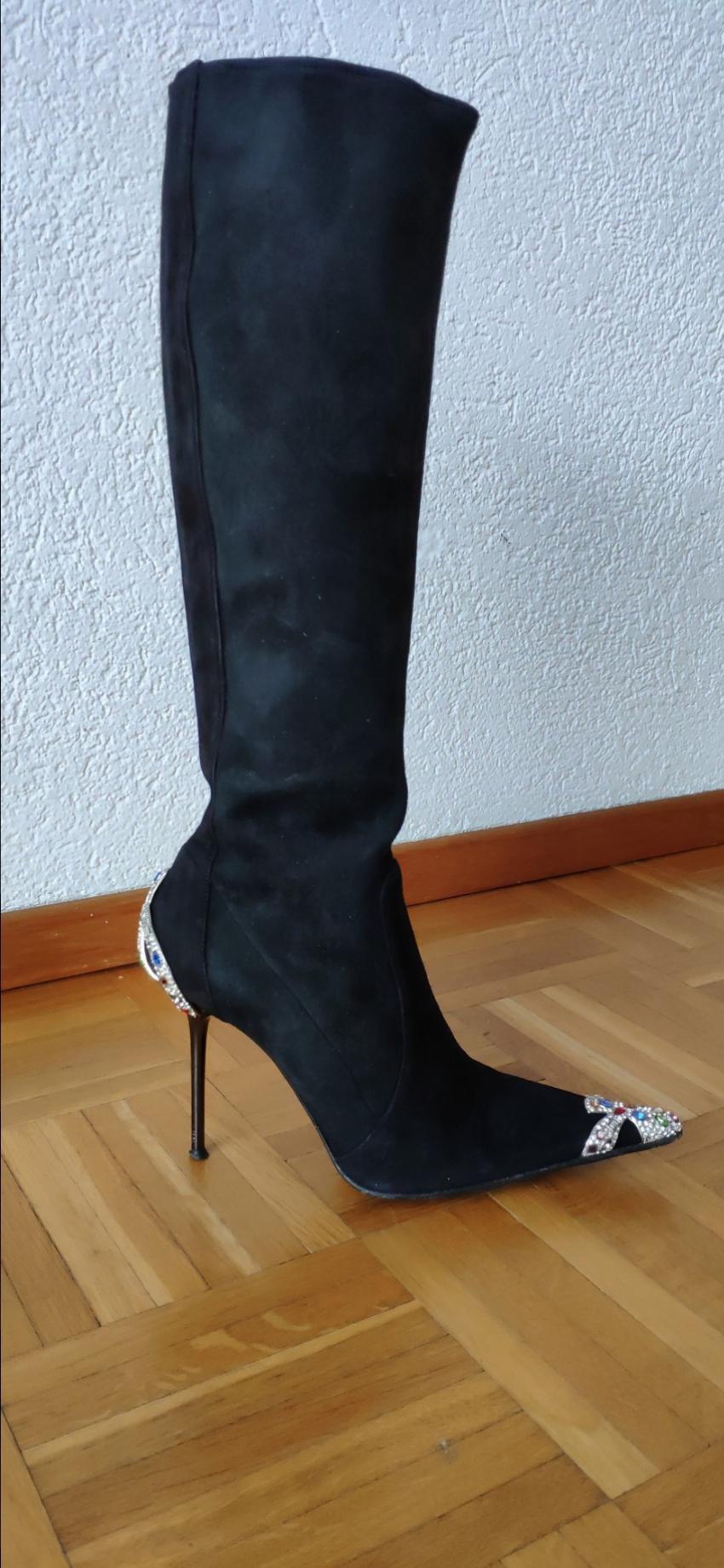 Gianmarco Lorenzi Suede Crystal Embellished Boots