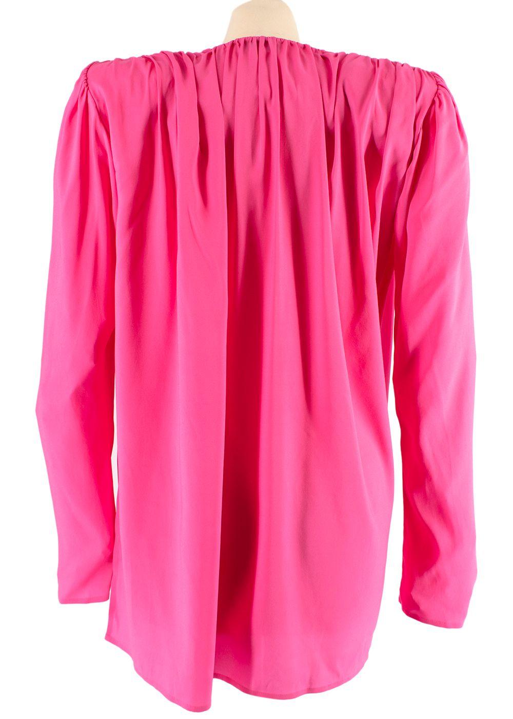 Shoulder Pad Pink Silk Tie Neck Blouse