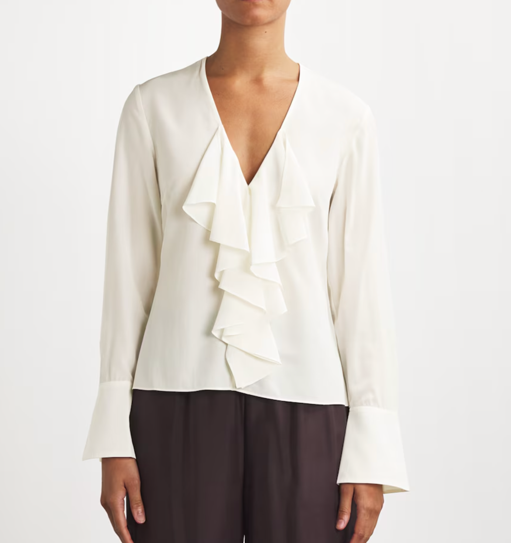 Frame Silk Ruffle-Neck Blouse