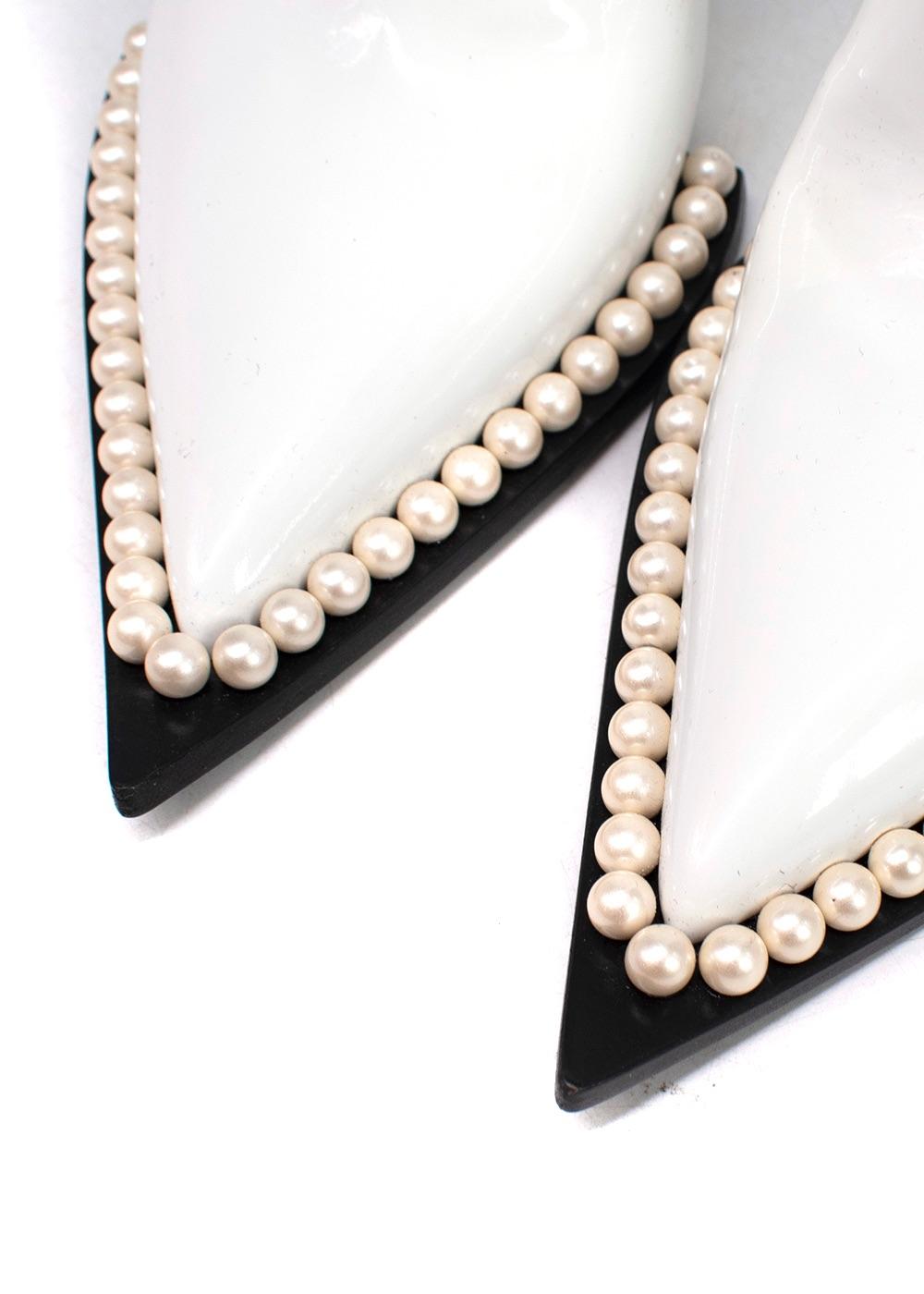 Dolce & Gabbana White Pearl Studded Cowboy Ankle Boots
