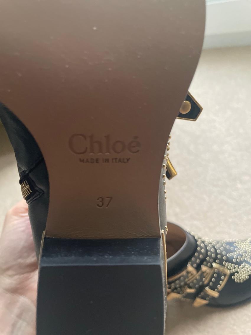 Chloe Black Leather Susanna Gold-Tone Studded Ankle Boots