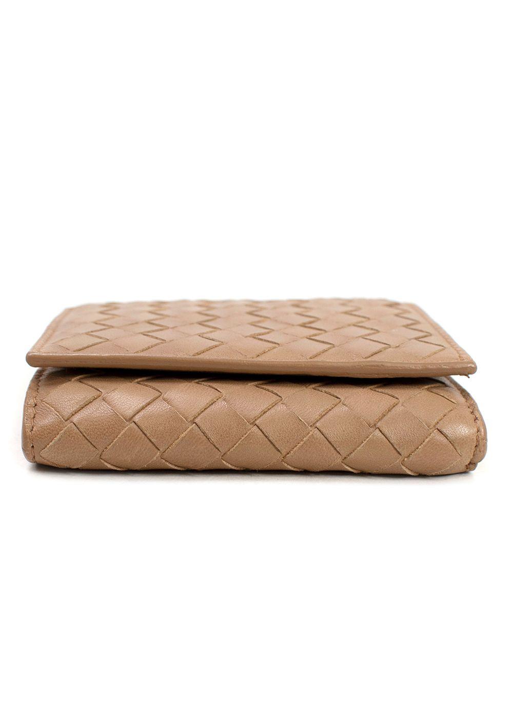 Bottega Veneta  Beige  Small Intrecciato Tri-Fold Wallet