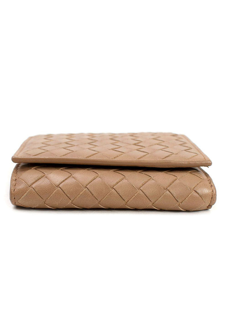 Bottega Veneta  Beige  Small Intrecciato Tri-Fold Wallet