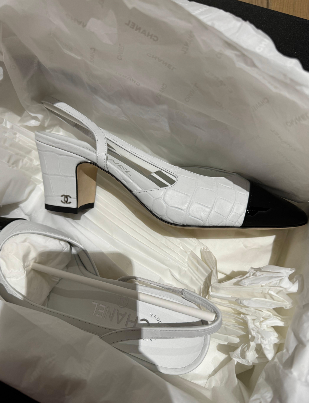 Chanel Mock Croc Slingback Sandals