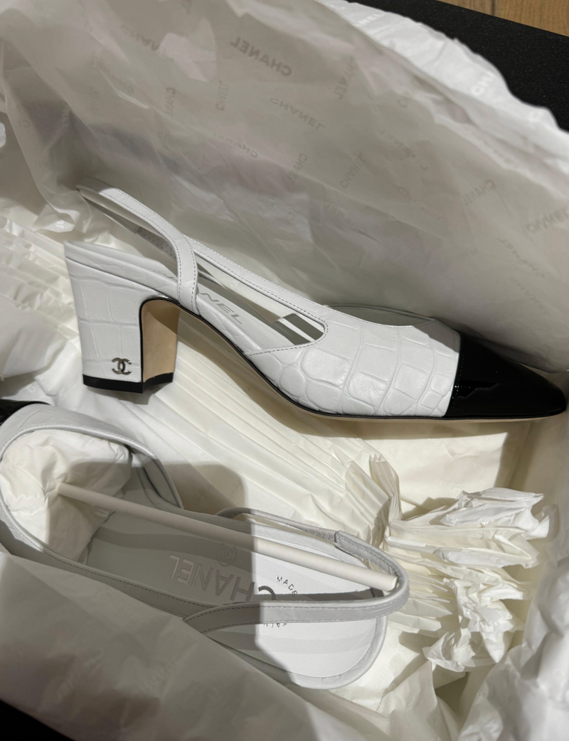 Chanel Mock Croc Slingback Sandals