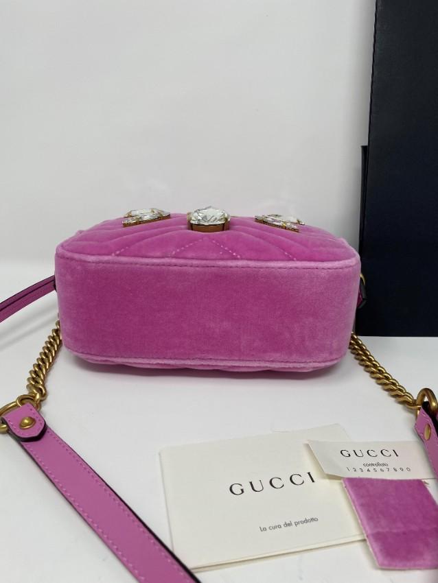 Gucci Pink Quilted Velvet and Marquise Crystal Mini GG Bag