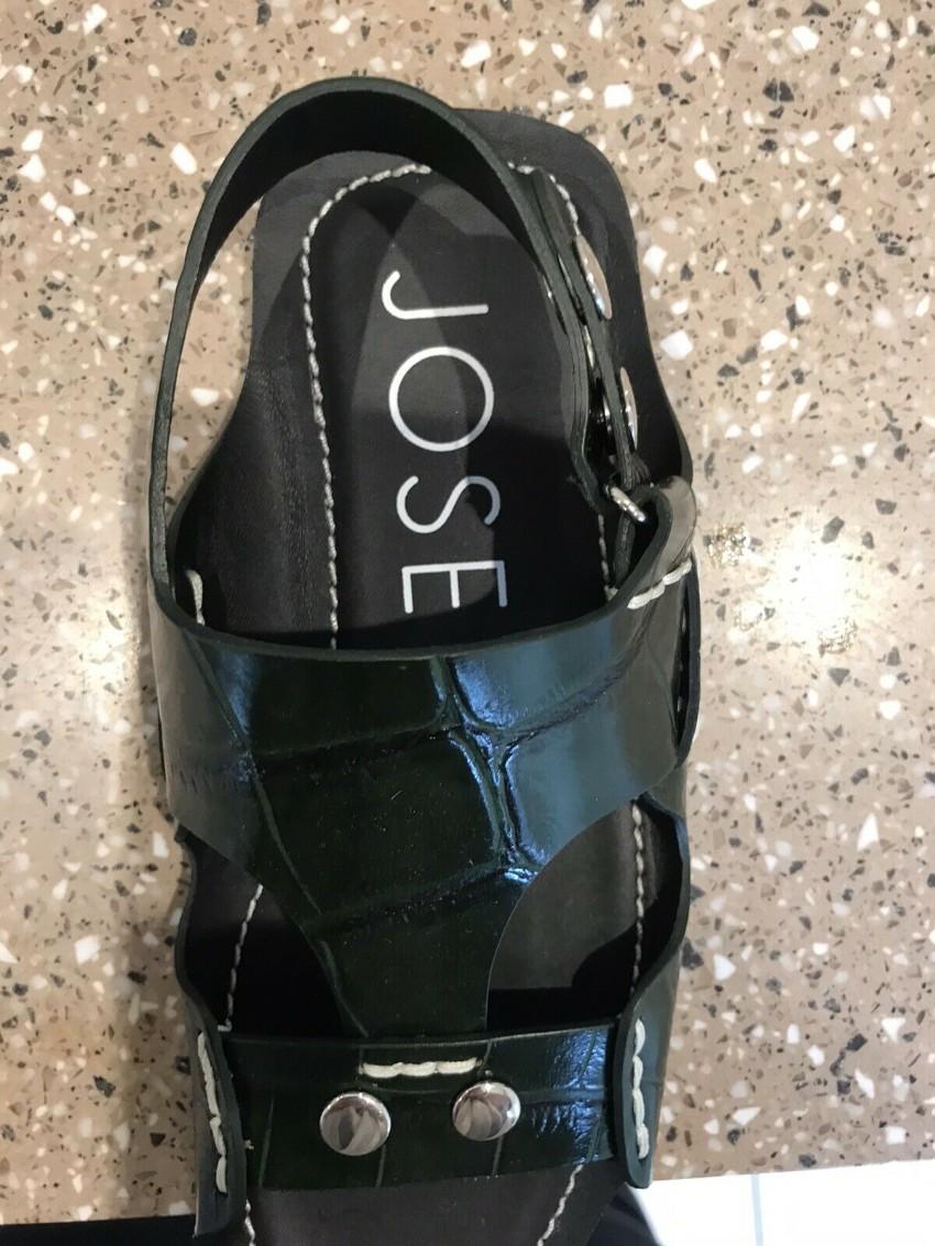 Joseph Dark Green Crocodile Print Slingback Sandals