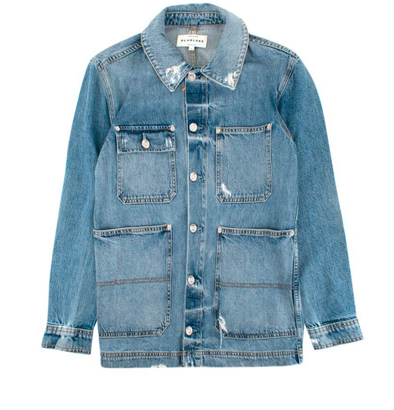 Distressed Denim Worker Utility Jacket