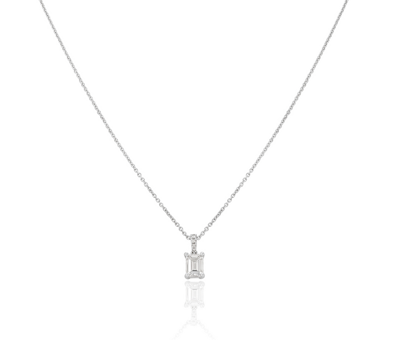 White Gold Emerald Cut Diamond Necklace
