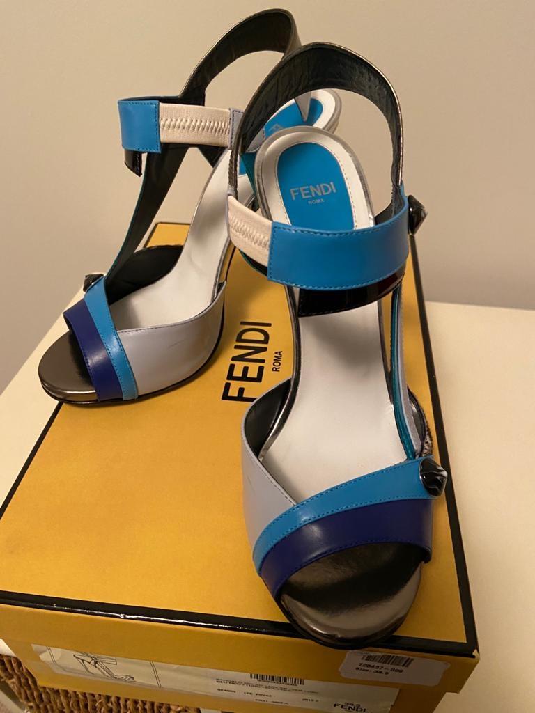 Fendi textured Leather & Calf Hair Multicoloured Sandals