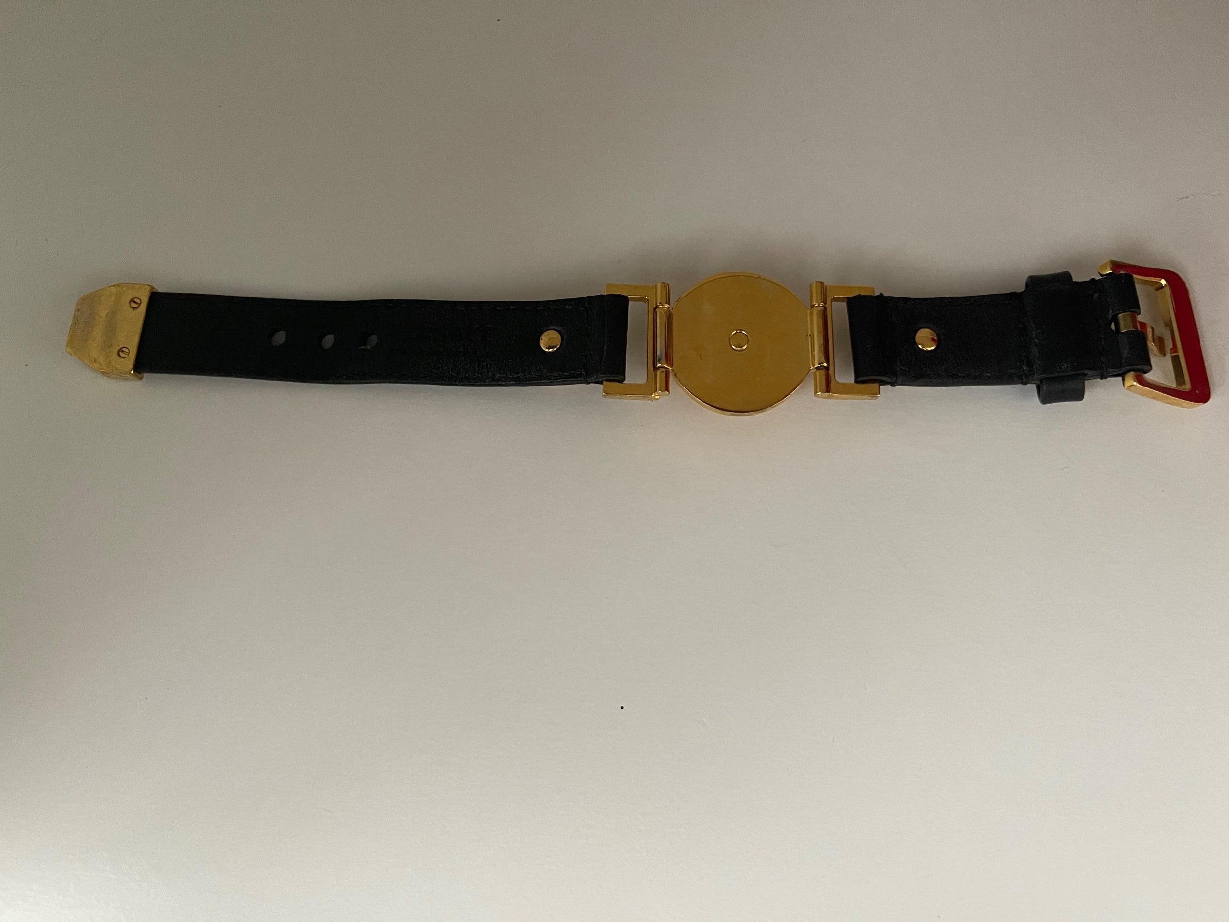Black leather & gold-tone metal Medusa bracelet