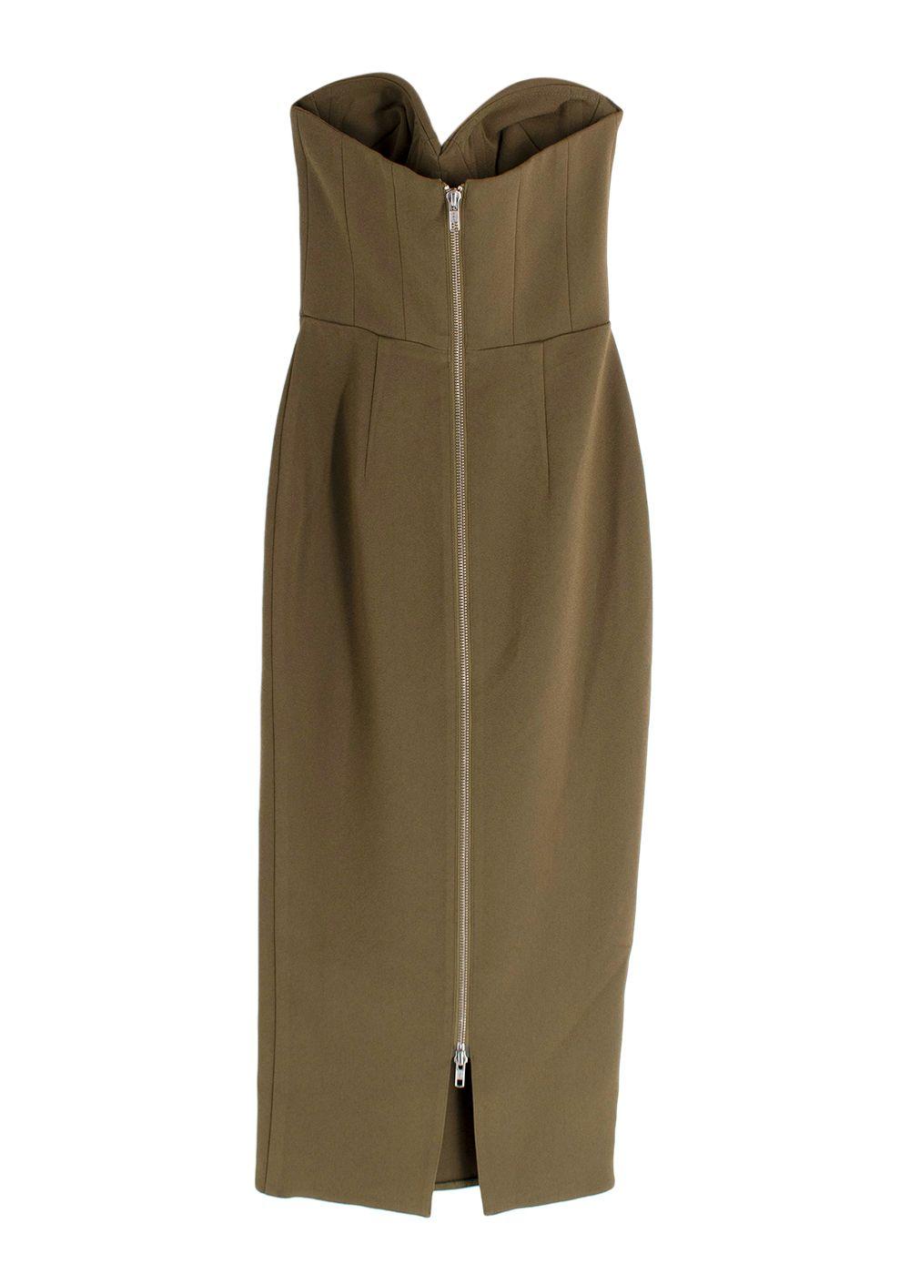 Alex Perry Olive Green Strapless Stretch Cup Dress