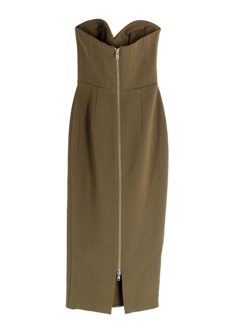 Alex Perry Olive Green Strapless Stretch Cup Dress