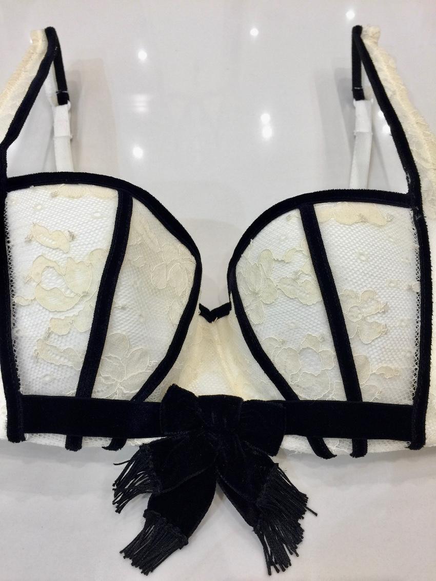 Chantal Thomass Couture Leavers Lace & Velvet Pad Corset Bra & Thong